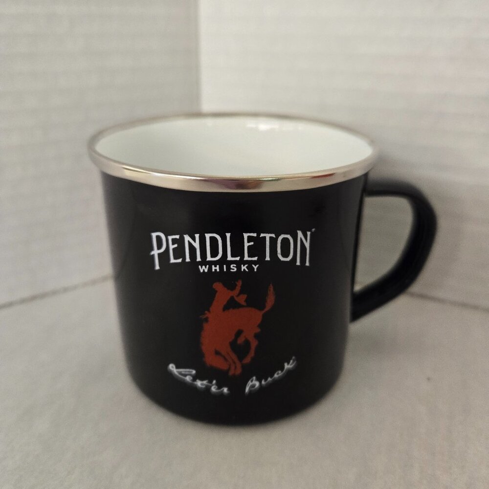 Pendleton whiskey Lets buck tin enamel metal cup mug new